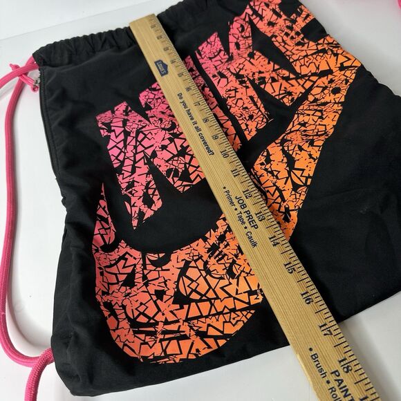 Nike Swoosh Cinch Pack Drawstring Bag Zipper Pocket Hot Pink Orange Sports Gym - Picture 8 of 13